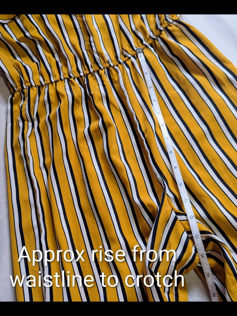 Size Small Bluenotes EUC Yellow White Striped Wide Leg Ruffle Jumpsuit Romper - Picture 9 of 14